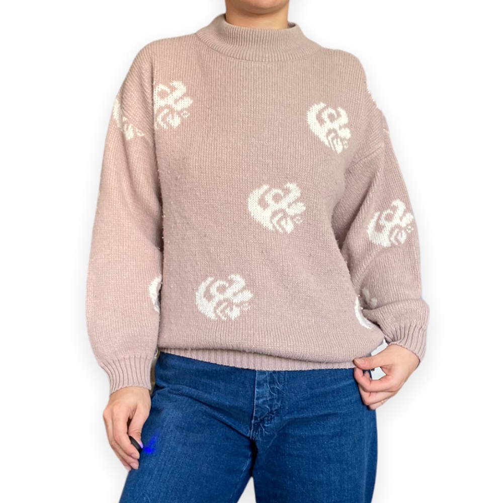 Vintage 90s Abstract Chunky Sweater, Mock Neck, Wool Blend, Size M by Tarazzia